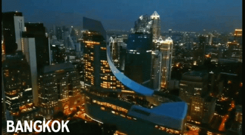 Bangkok Night Aerial View With Large Building GIF