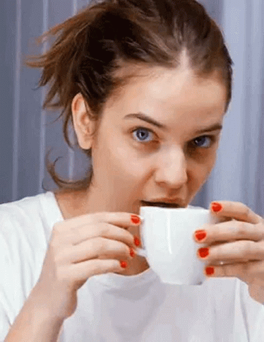 Barbara Palvin Drinking Coffee GIF