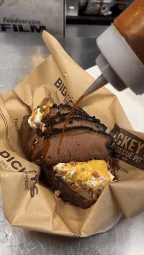Barbecue Sauce Poured Over Beef Slice GIF
