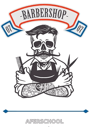 Barbershop Logo Skull Holding Comb And Scissors GIF