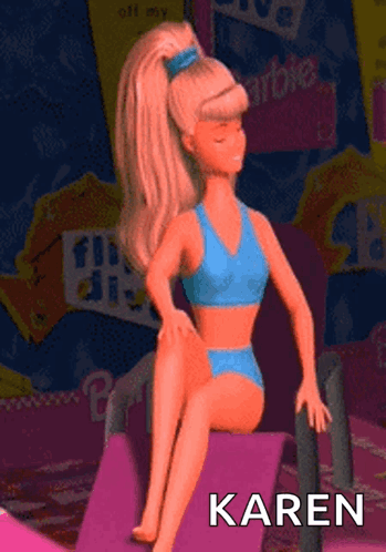 Barbie Doll in Blue Bikini Sitting on Pink Chair