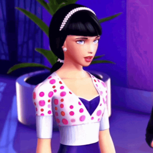 Barbie Doll in Polka Dot Top and Purple Dress
