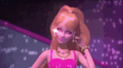 Barbie Doll Standing in Front of Purple Background