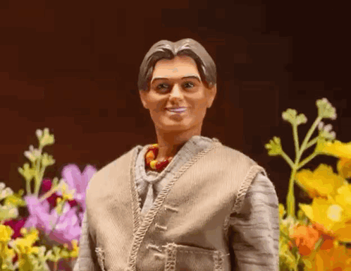 Barbie Doll Standing with Flowers