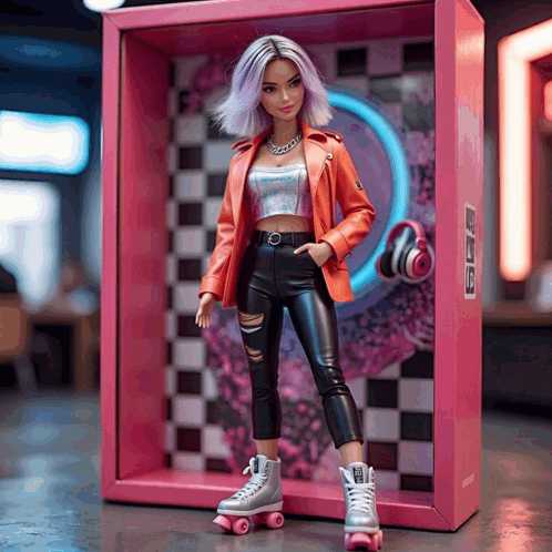 Barbie Doll Wearing Roller Skates and Headphones