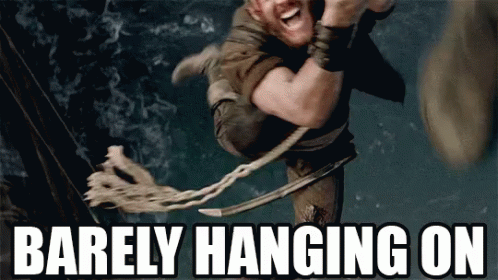 Man Barely Hanging On Rope GIF