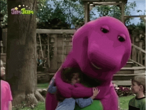 Barney Hugging Kids GIF