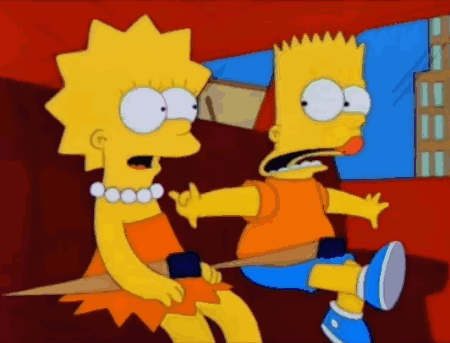 Bart Simpson and Lisa Simpson in Car With Seat Belts