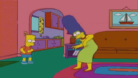 Bart Simpson And Marjorie Simpson Standing In Living Room GIF