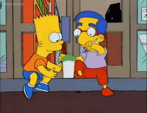 Bart Simpson and Milhouse Simpson Standing at Door