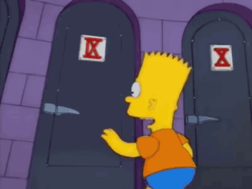 Bart Simpson at Door With X Sign