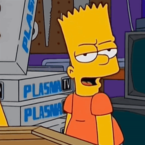 Bart Simpson From The Simpsons Is Sitting In Front Of A Stack Of Plasma Tv Boxes GIF