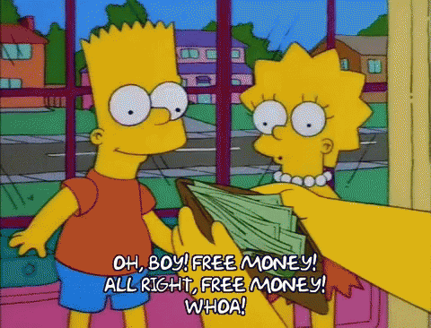 Bart Simpson Giving Wallet to Woman Saying Free Money