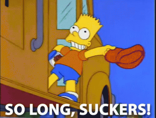 Bart Simpson Holding Baseball Cap Saying So Long Suckers GIF