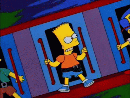 Bart Simpson Holding Train Handles While Another Watches