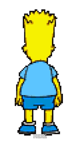 Bart Simpson in Blue Shirt and Shorts Saying Here