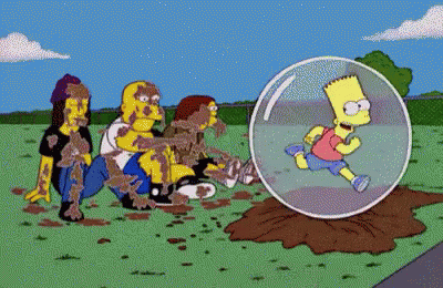 Bart Simpson Is Running Through A Clear Bubble Surrounded By Muddy People GIF