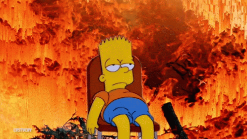 bart simpson is sitting in a chair in front of a fire and the words lostvery are on the bottom