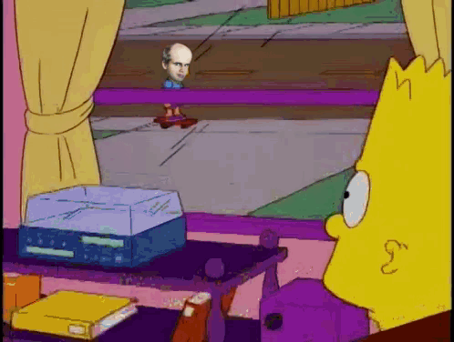 Bart Simpson Looking Out Window at Skateboarder
