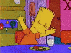 Bart Simpson Sitting At A Table With His Arms Outstretched GIF