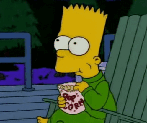 Bart Simpson Sitting in Chair Eating Popcorn