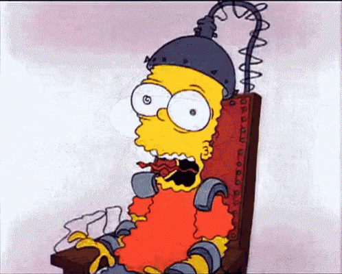 Bart Simpson Sitting In Chair With Chainsaw On Head
