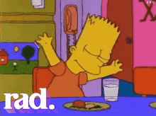 Bart Simpson Sitting with Food and Water