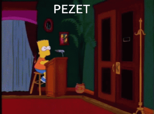 Bart Simpson Speaking at Podium with Pezet Door