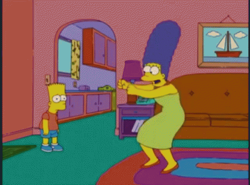 Bart Simpson Standing Next To Woman In Green Dress GIF