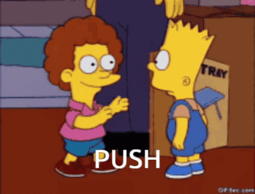 Bart Simpson Talking To A Boy With The Word Push Written On The Bottom GIF