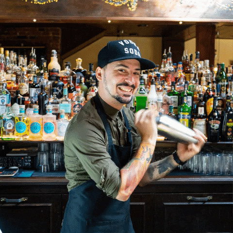 Bartender In Cap Mixing Drinks GIF