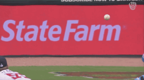 Baseball Catcher Catches Ball In Front Of State Farm Ad GIF