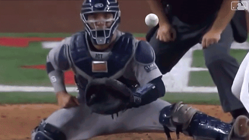 Baseball Catcher Kneeling Waiting For Ball GIF