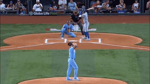 Baseball Game In Front Of Globe Life Field Sign GIF