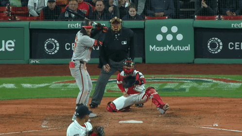 Baseball Game in Front of MassMutual Sign