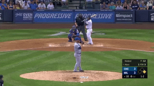 Baseball Game In Front Of Progressive Wall GIF