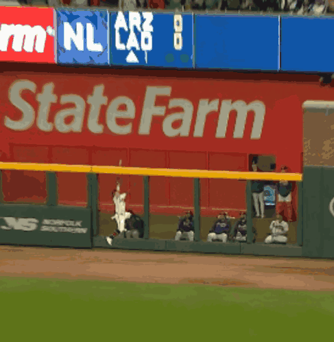 Baseball Game In Front Of State Farm Sign GIF
