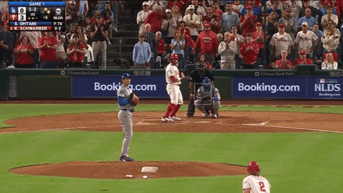 Baseball Game With Crowd and Booking.com Banner