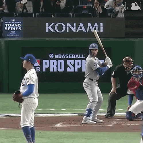Baseball Player Batting In Front Of Konami Sign GIF
