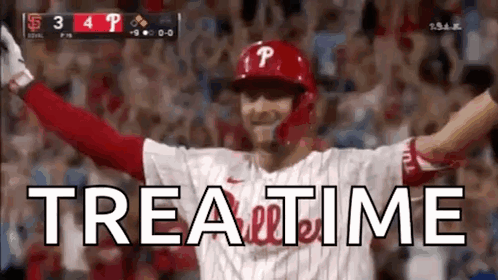 Baseball Player Celebrating Arms Up Trea Time