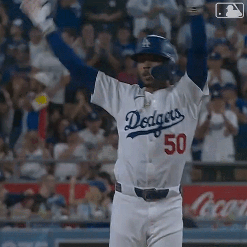 Baseball Player Celebrating in Dodgers Jersey
