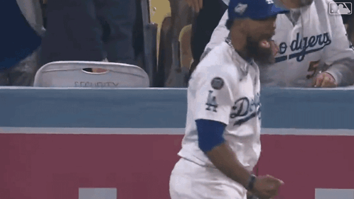 Baseball Player Dancing in Dodgers Jersey
