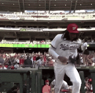 Baseball Player Dancing in Nationals Uniform