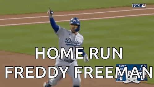 Baseball Player Holding Ball Saying Home Run Freddy Freeman GIF