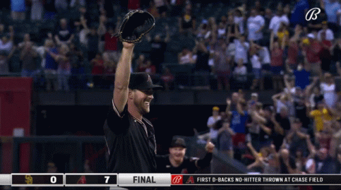 Baseball Player Holding Glove Up in Crowd Score 7-0