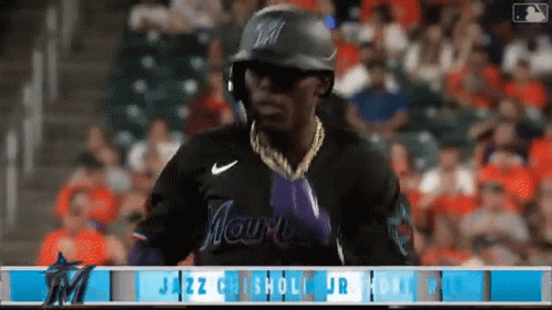 Baseball Player In Black Miami Jersey GIF