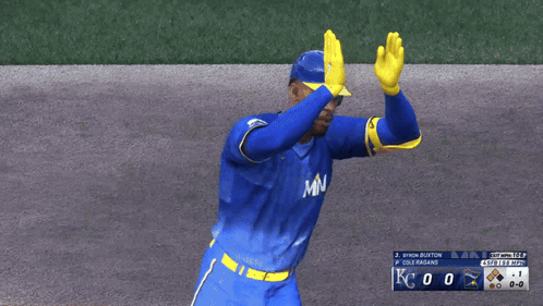 Baseball Player In Blue And Yellow Jersey GIF