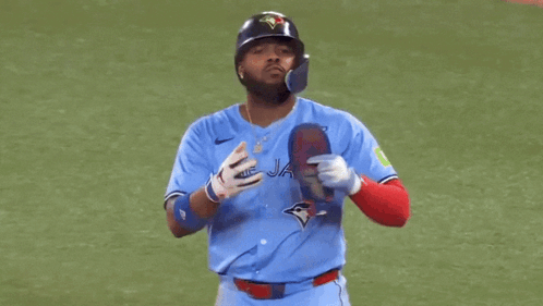 Baseball Player in Blue Jays Jersey Saying Just Breathe