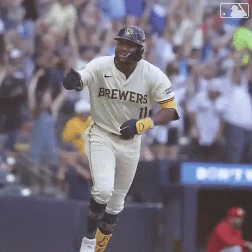 Baseball Player in Brewers Jersey Running