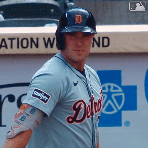 Baseball Player in Detroit Jersey With Meijer Sticker